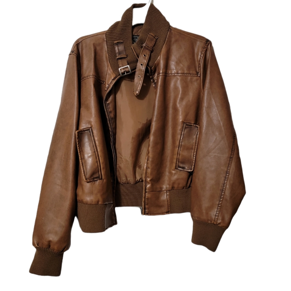 cropped Faux leather bomber jacket